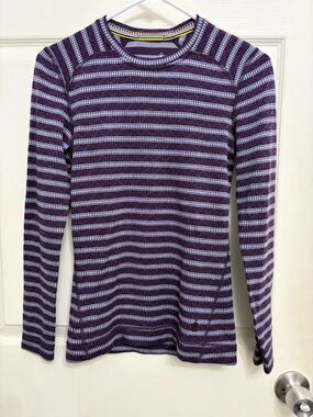 Smartwool Striped Long Sleeve Thermal Top - Purple & Light Blue size Small